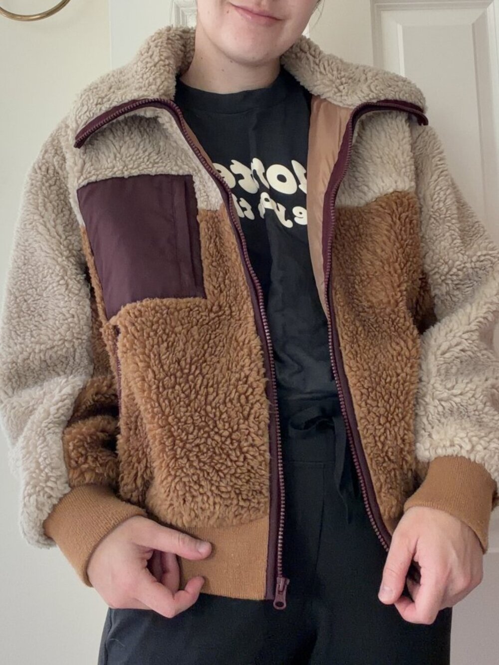 American Eagle Colorblock Sherpa Zip-Up Jacket